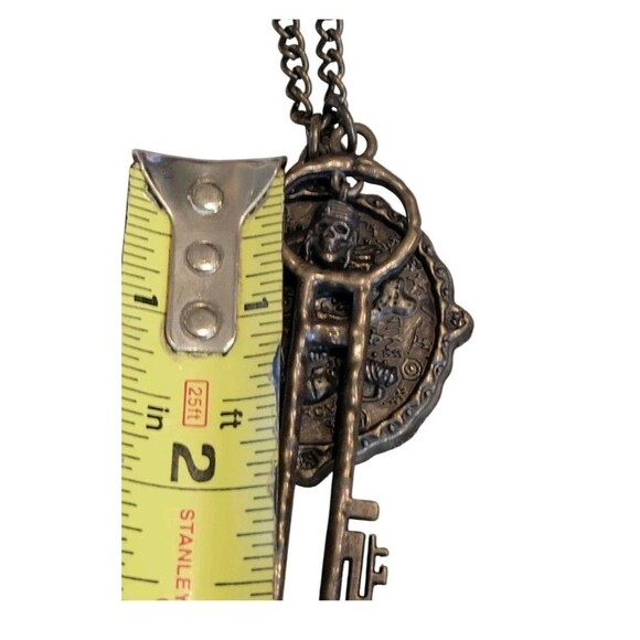 Official Disney The Pirates League Skull Medallion Skeleton Key Bronze Necklace - Picture 8 of 8